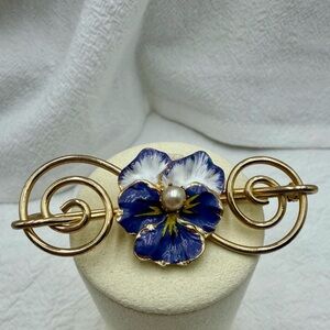 Vintage Coro Gold and Blue Enamel Pansy Floral  Brooch